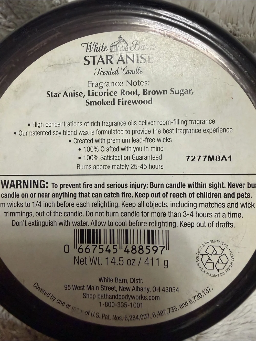 Holiday Limited Edition White Barn Black Glass Star Anise Scented Candle